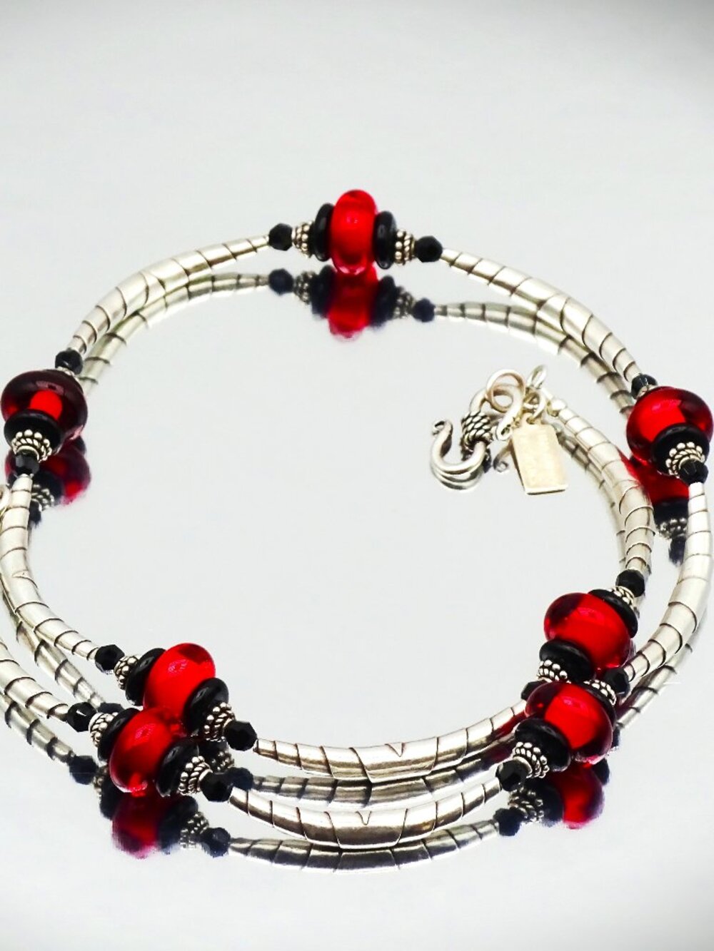 TINA BERRY DESIGNS Rare Sterling Silver & Art Glass Beads Necklace